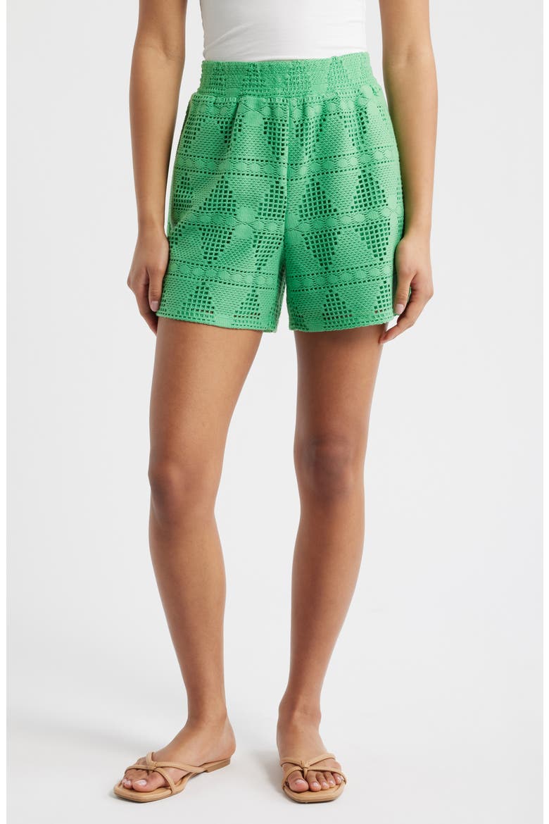 Open Stitch Knit Shorts, Main, color, GREENBRIAR
