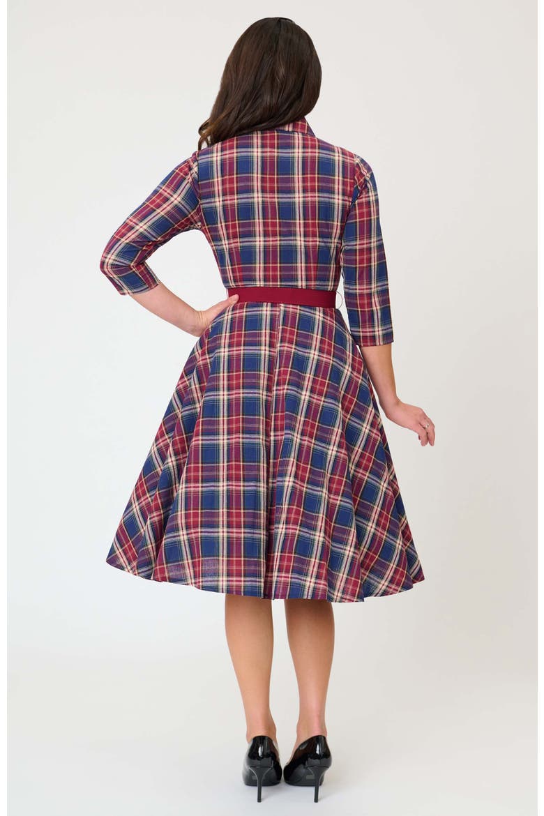 Sweetheart Neck Swing Dress, Alternate, color, Blue & Burgundy Plaid