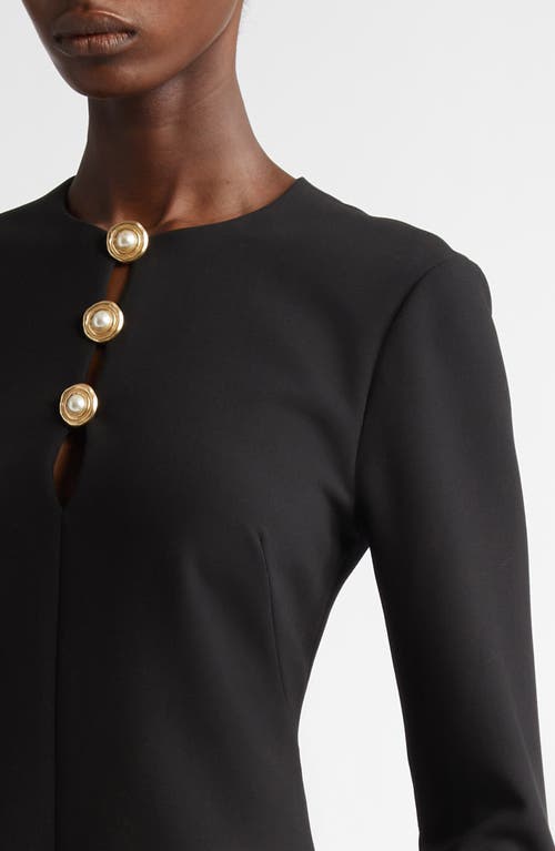 Lela Rose Button Detail Long Sleeve Dress In Black