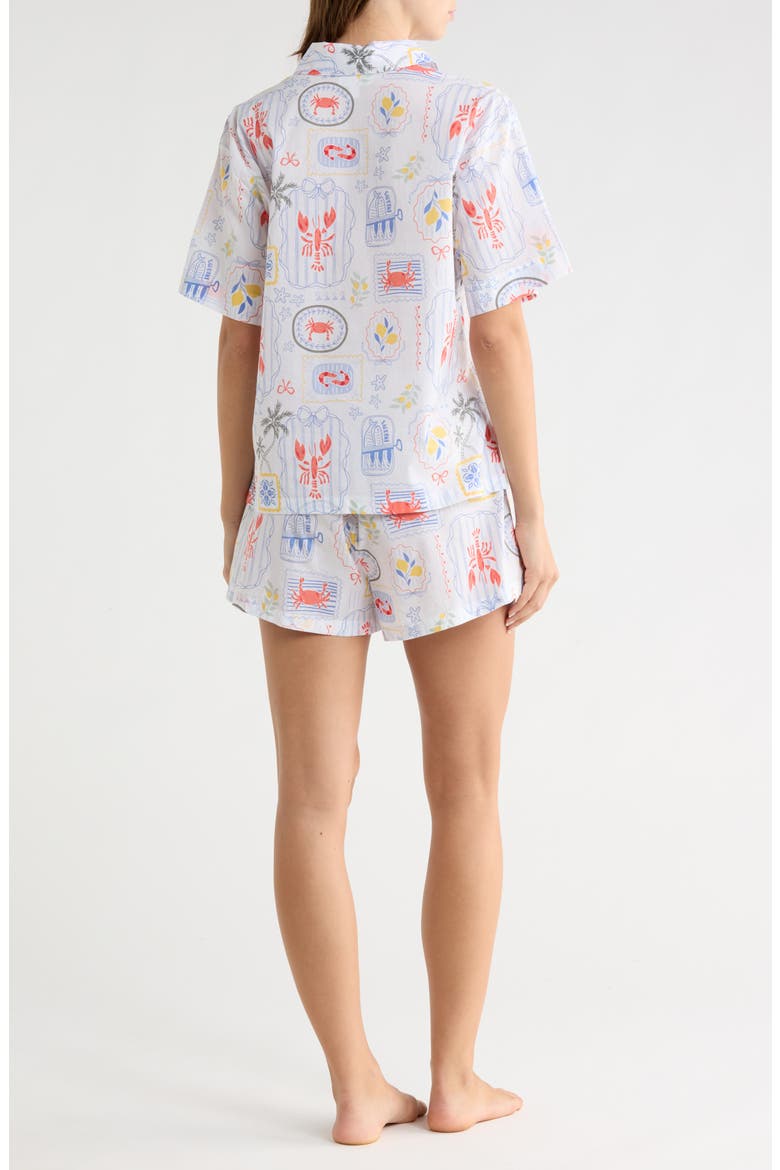 Patterned Shortie Pajamas, Alternate, color, WHITE- CORAL COASTAL VIGNETTE