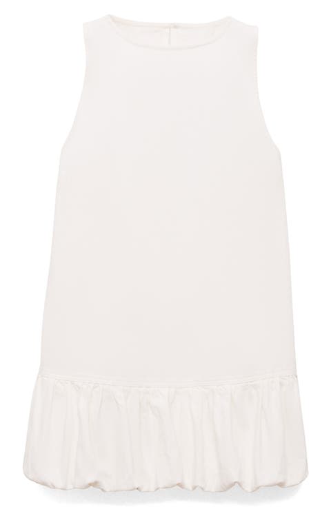 Puff Hem Sleeveless Denim Dress