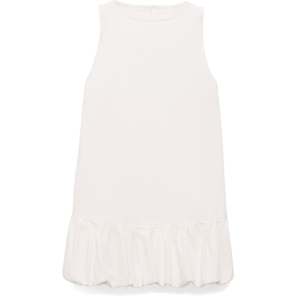 Mango Puff Hem Sleeveless Denim Dress In White