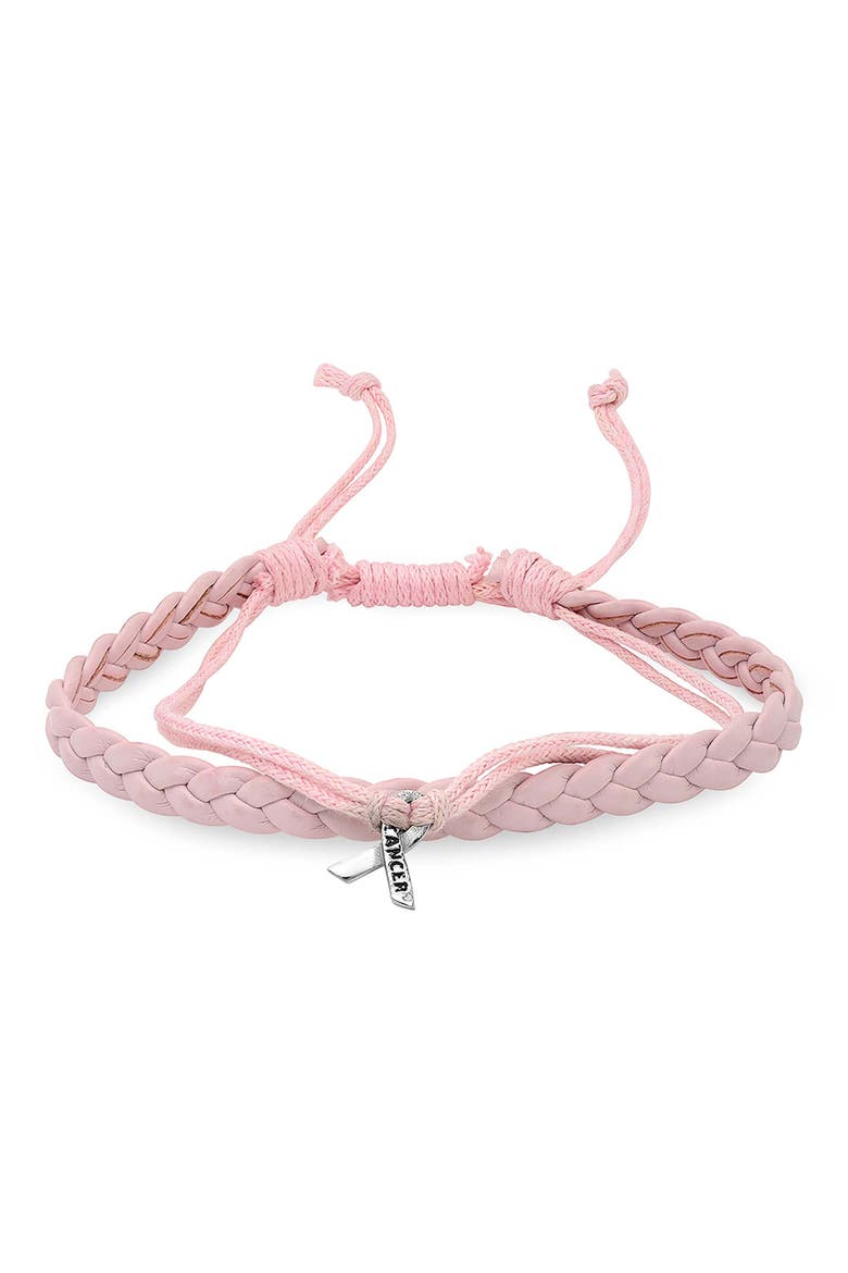 Braided Leather & Cord Charm Bracelet, Main, color, PINK