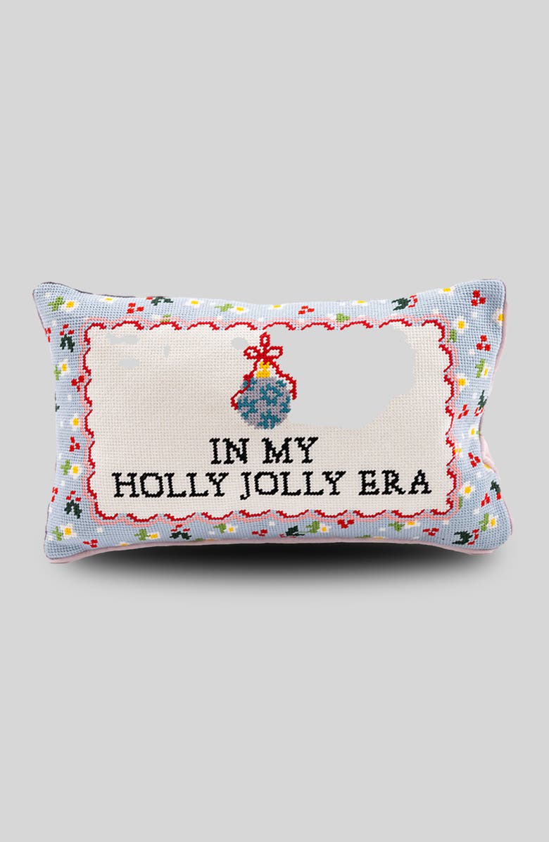 Furbish Holly Jolly Era Needlepoint Pillow, Main, color, Holly Jolly Era