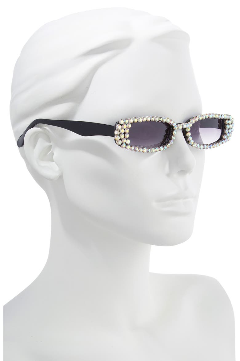 Crystal Mini Rectangle Sunglasses, Alternate, color, BLACK/ CRYSTAL