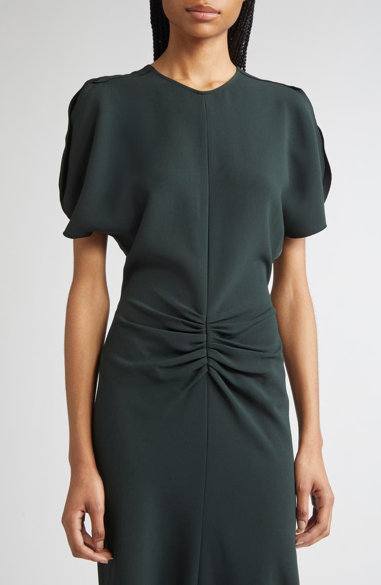Victoria Beckham Gathered Waist Crepe Midi Dress, Alternate, color, Dark Pine