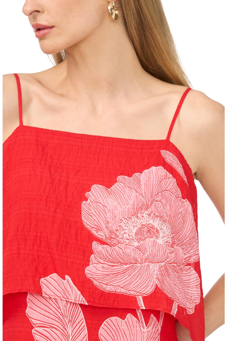 Floral Tiered Overlay Dress, Alternate, color, LOBSTER RED