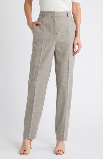 Hugo Boss Boss Tabitha Wool Blend Straight Leg Pants In Beige Melange Flannel