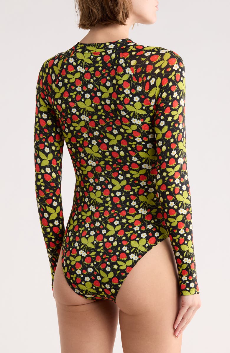 Betsey Johnson Long Sleeve One-Piece Scuba Zip Up Swimsuit, Alternate, color, Strawberry