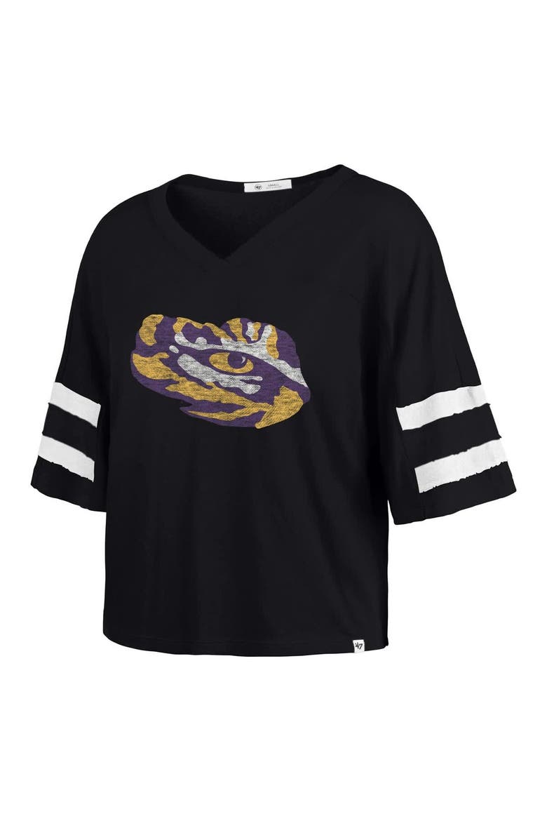Women's '47 Black LSU Tigers Premier Scout Sleeve Stripe Relaxed Dolman T-Shirt, Alternate, color, Black