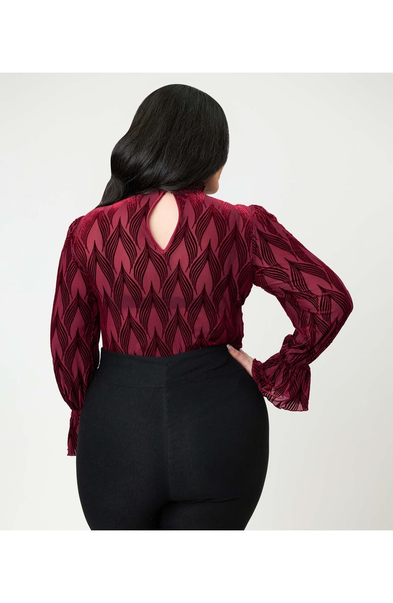 Unique Vintage Plus Size Donna Blouse, Alternate, color, Burgundy Lace