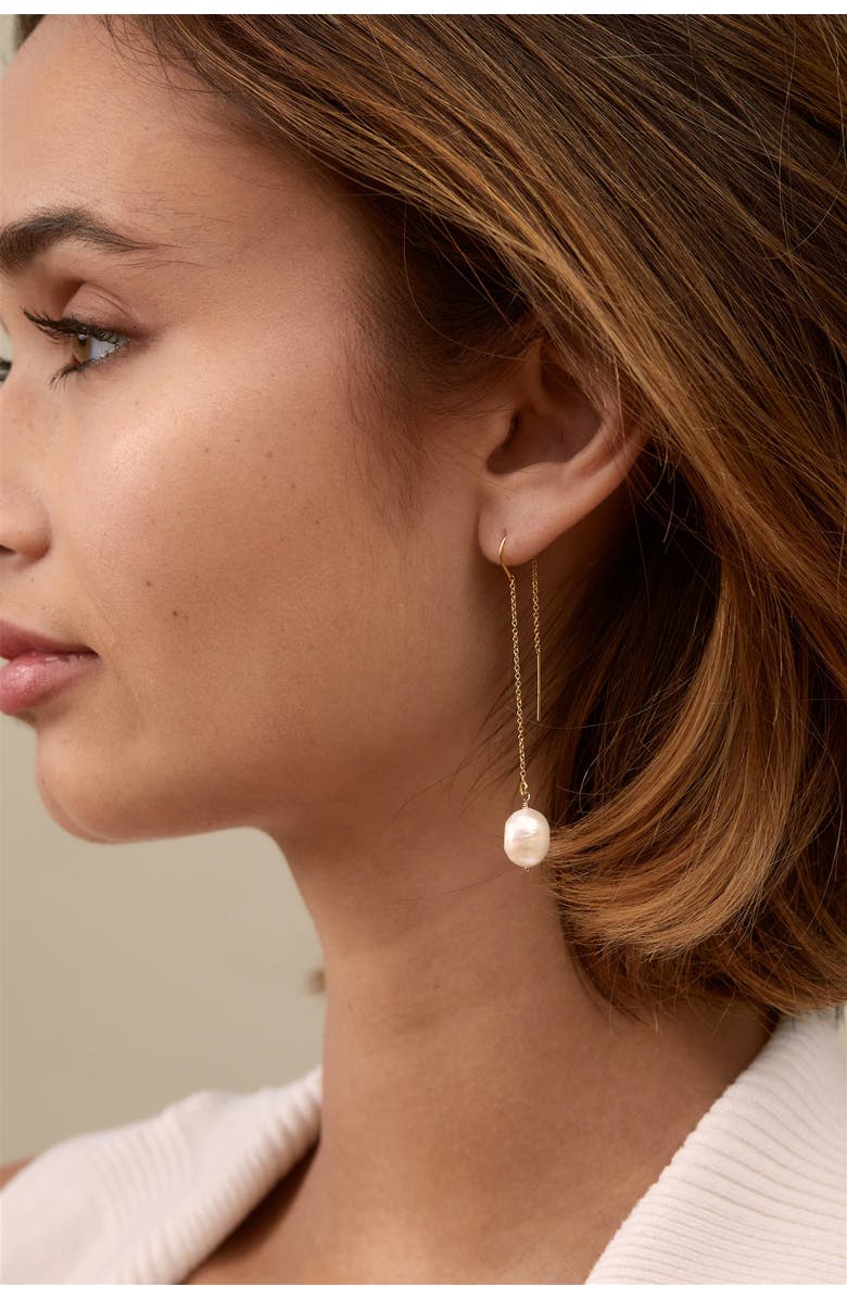 Set & Stones Sabina Pearl Threader Earrings, Alternate, color, Gold / White