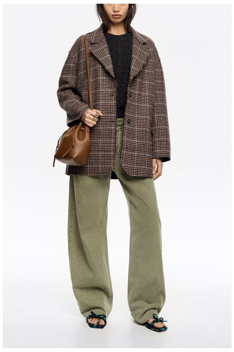 Checked Double-Face Raw Finish Coat, Alternate, color, BROWN