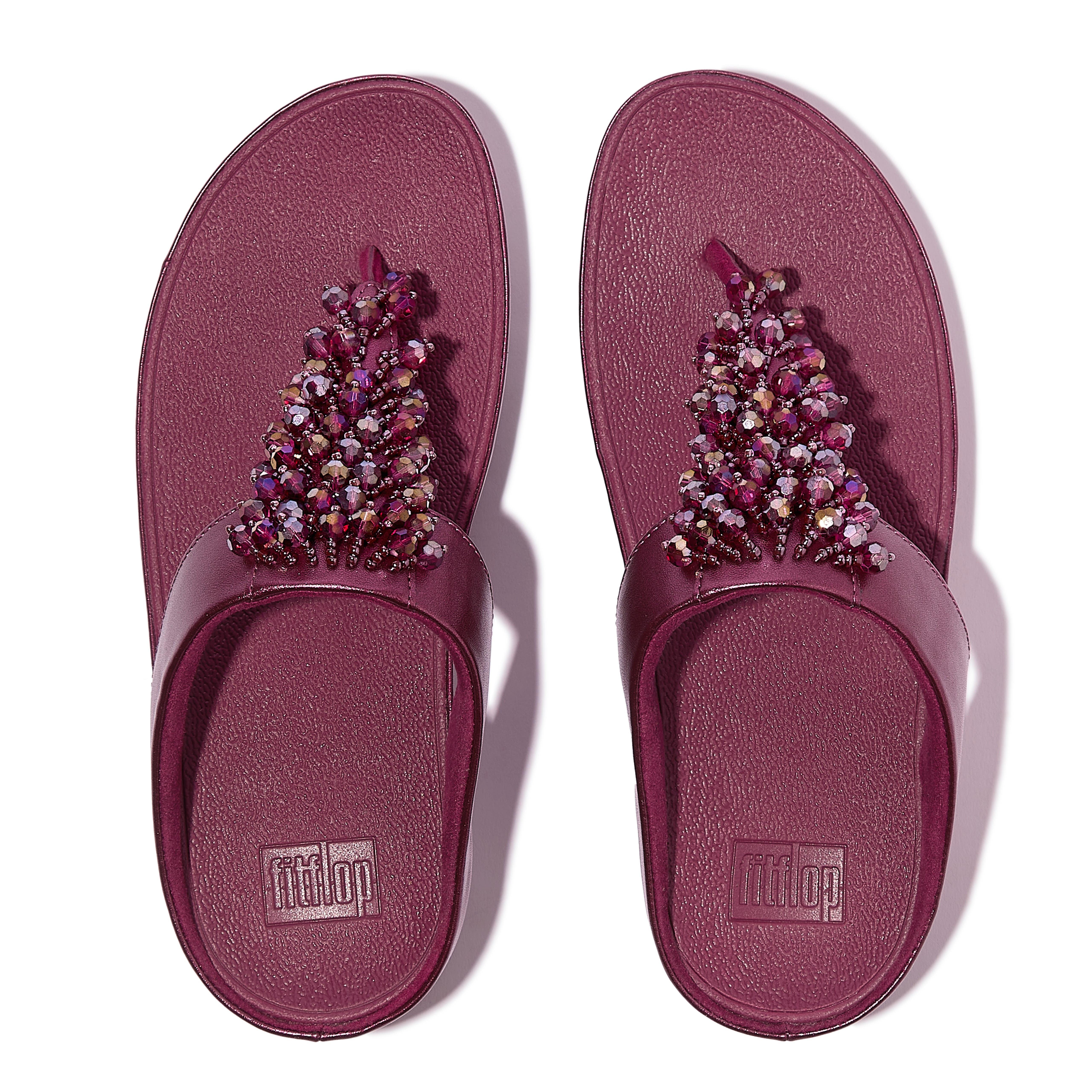 Rumba Iridescent beaded toe-post sandals, Alternate, color, Metallic Ruby