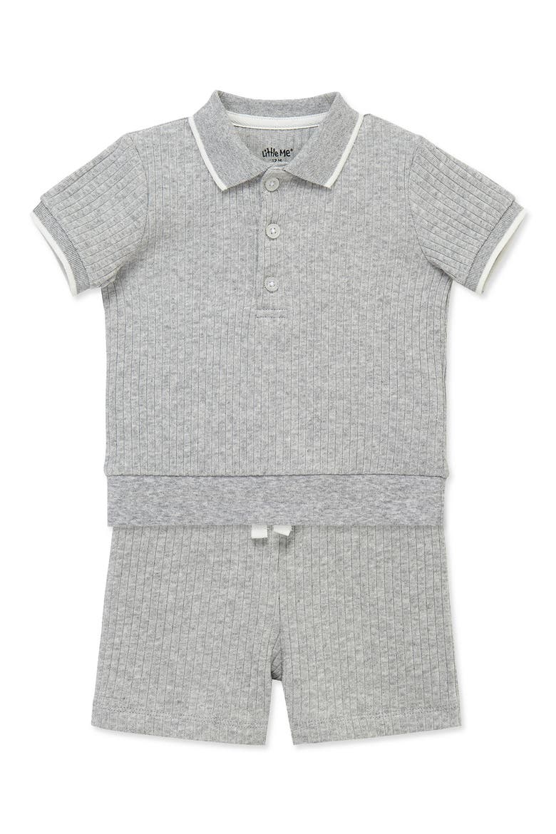 Rib Polo & Shorts Set, Alternate, color, GREY