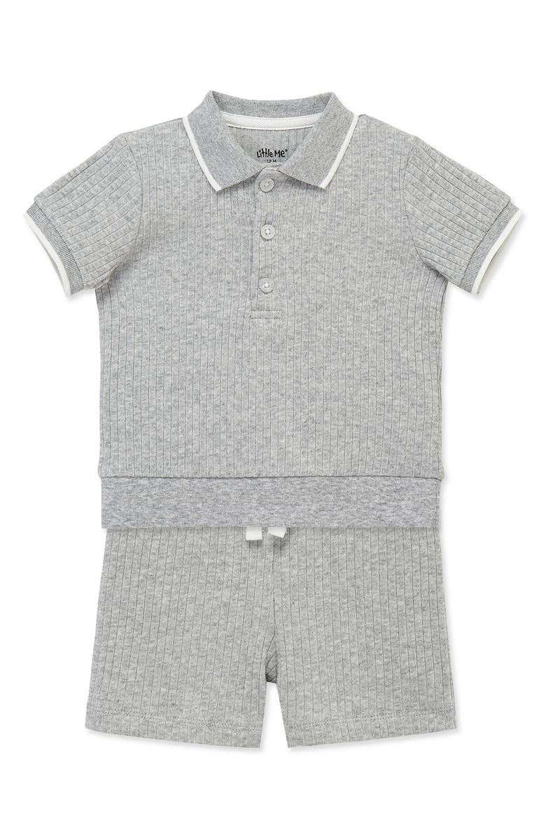 Little Me Rib Polo & Shorts Set, Alternate, color, Grey