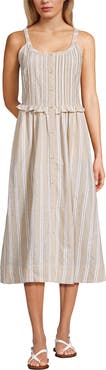 Lands' End Linen Blend Pintuck Tank Midi Dress