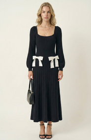 Modenaire Front Bow Flared Sweater Midi Dress