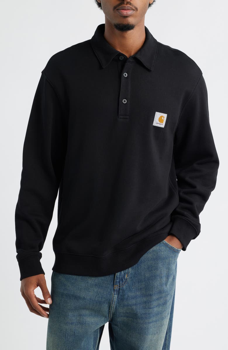 Carhartt Work In Progress French Terry Polo Sweatshirt, Main, color, Black
