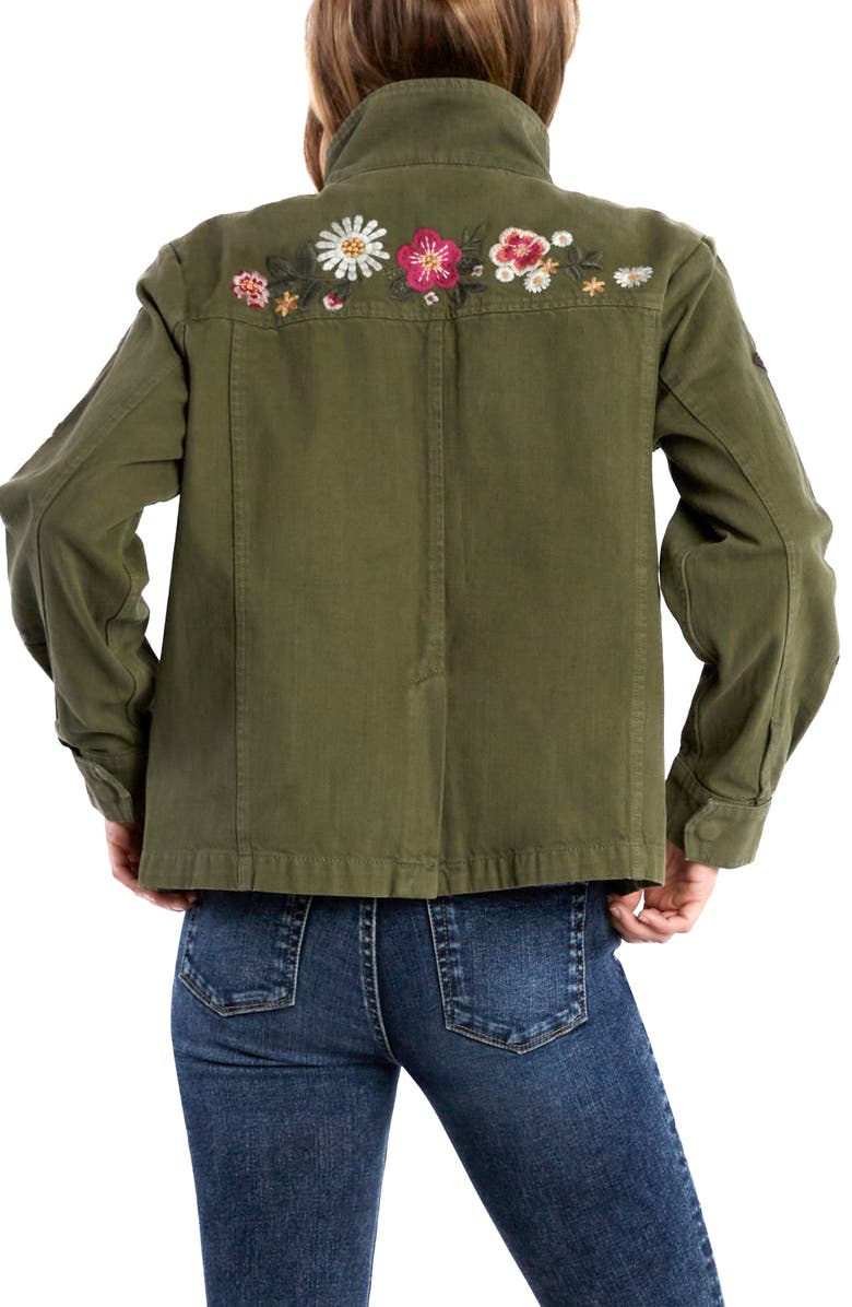 Billy T Camp Happy Floral Embroidered Zip-Up Jacket, Alternate, color, Army