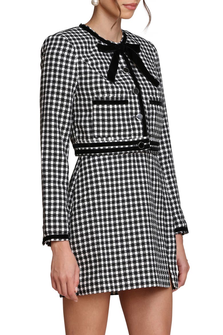 Tweed Bow Crop Jacket, Alternate, color, WHITE-BLACK