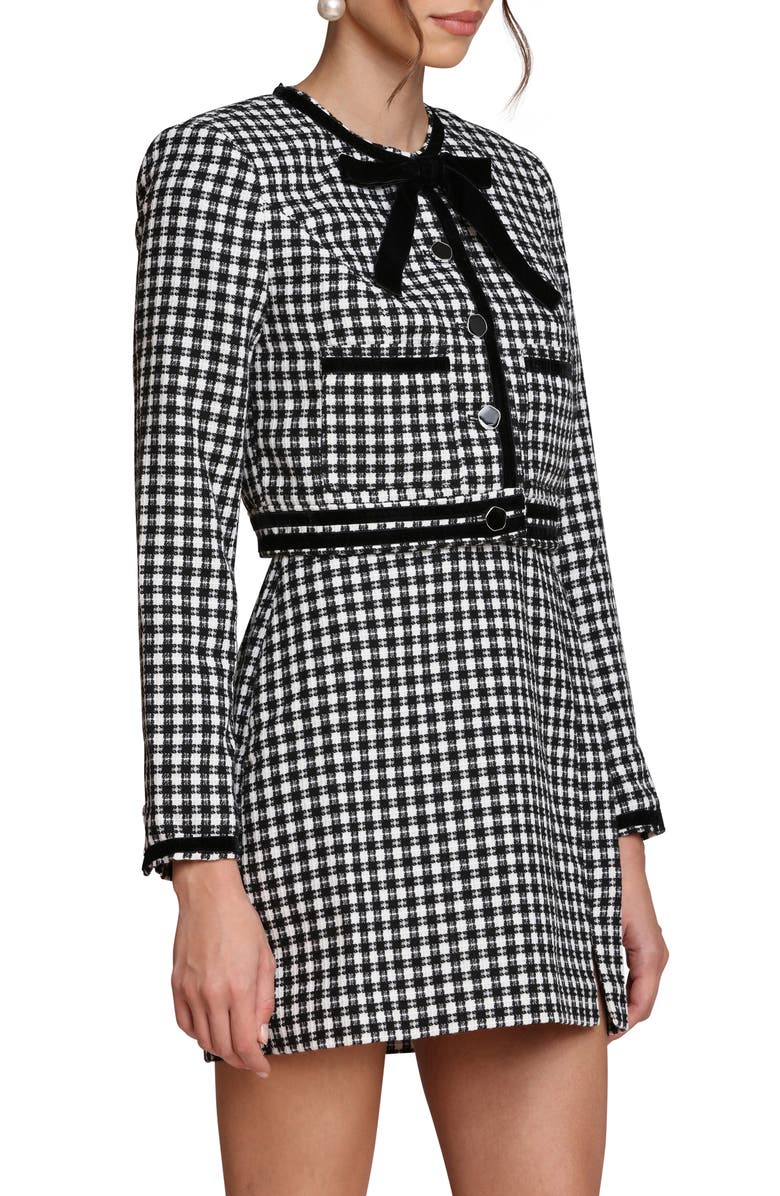 Avec Les Filles Tweed Bow Crop Jacket, Alternate, color, White-Black