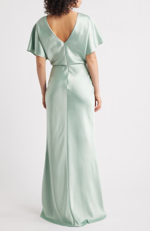 Amsale Blouson Bodice Bias Cut Satin Gown In Sage