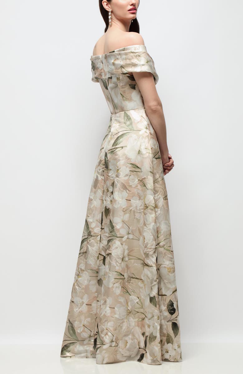 Dessy Collection Karr Metallic Floral Jacquard Off the Shoulder Organza Gown, Alternate, color,