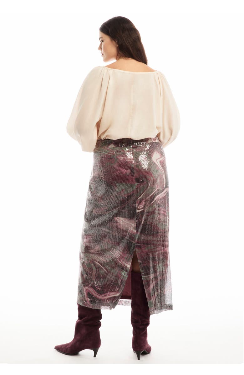 June + Vie Sequined Mesh Column Midi Skirt, Alternate, color, Marble