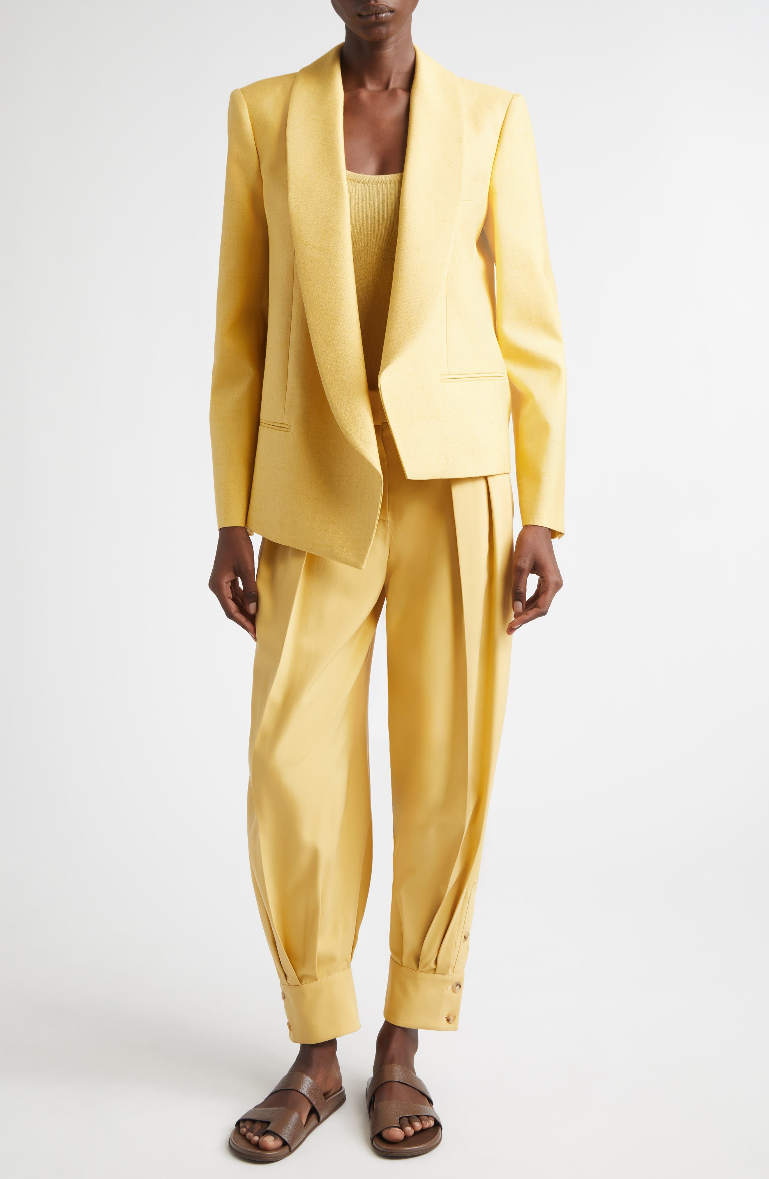 Asymmetric Open Front Silk Canvas Blazer - image 2