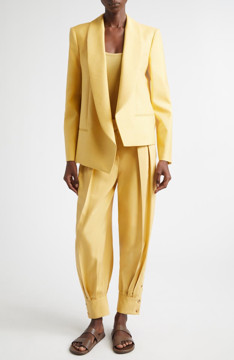 Michael Kors Collection Asymmetric Open Front Silk Canvas Blazer, Alternate, color, Palomino