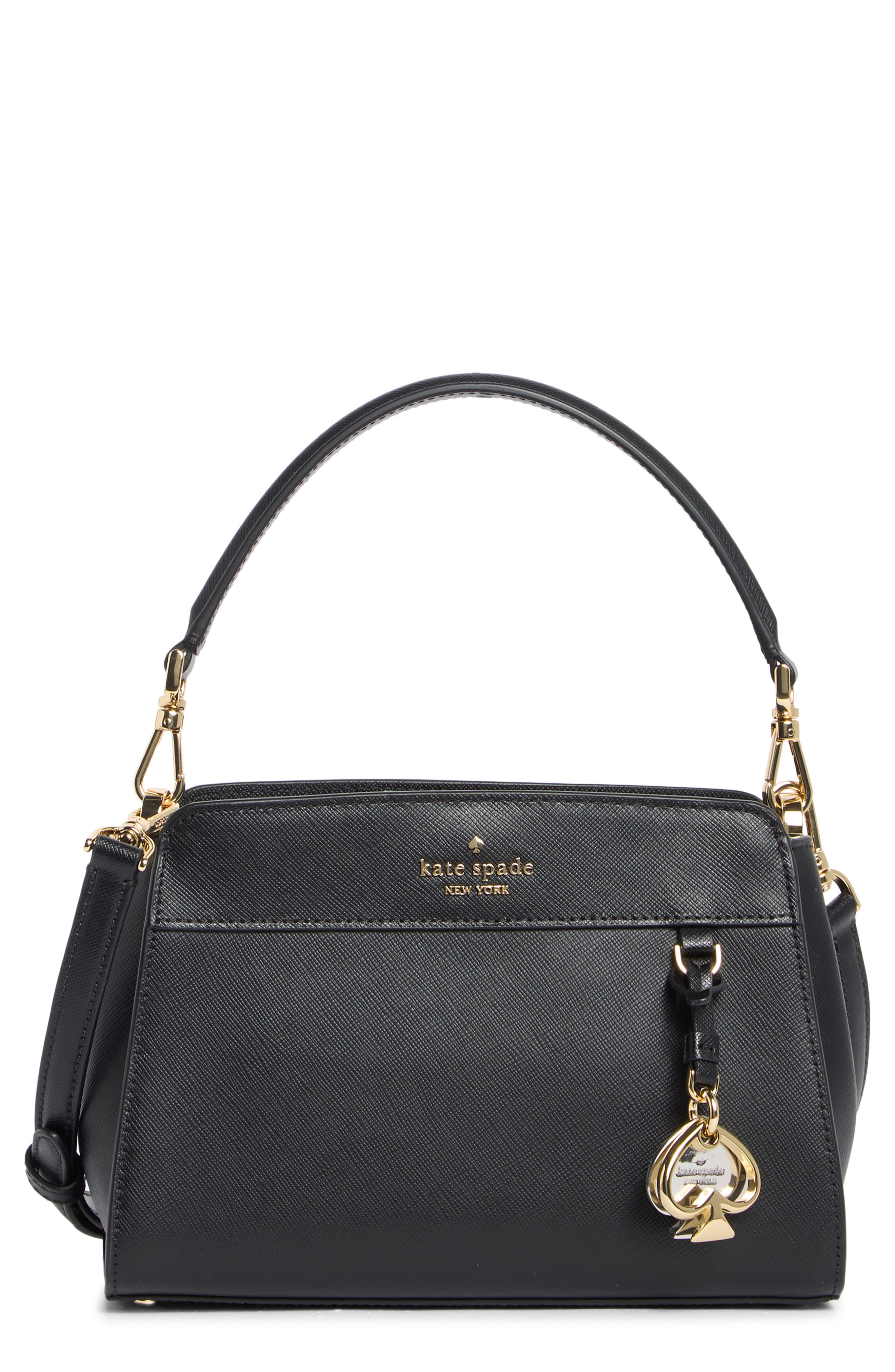 Kate Spade New York madison saffiano leather small satchel, Main, color, Black