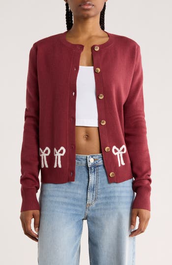 Vigoss Bows Cardigan In Burgundy