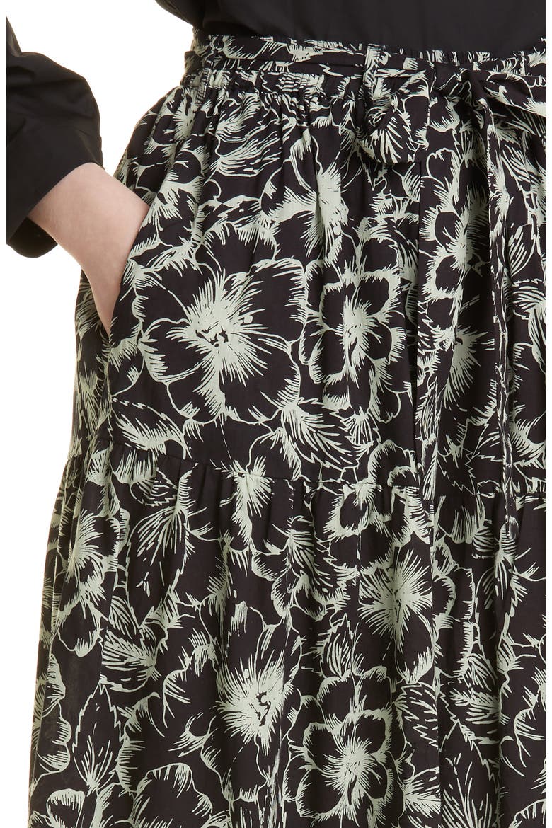 Paola Floral Print Tie Waist Maxi Skirt, Alternate, color, BLACK HIBISCUS
