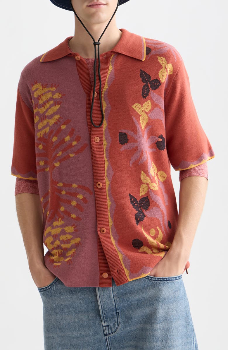 Scotch & Soda Jacquard Knit Short Sleeve, Main, color, Desert Bossa Nova