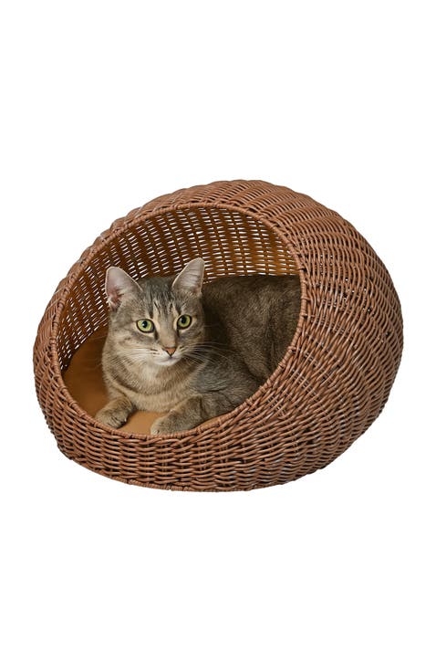 Fiora 19.5" x 18" Modern Circular Faux Wicker Pet Bed with Machine-Washable Cushion