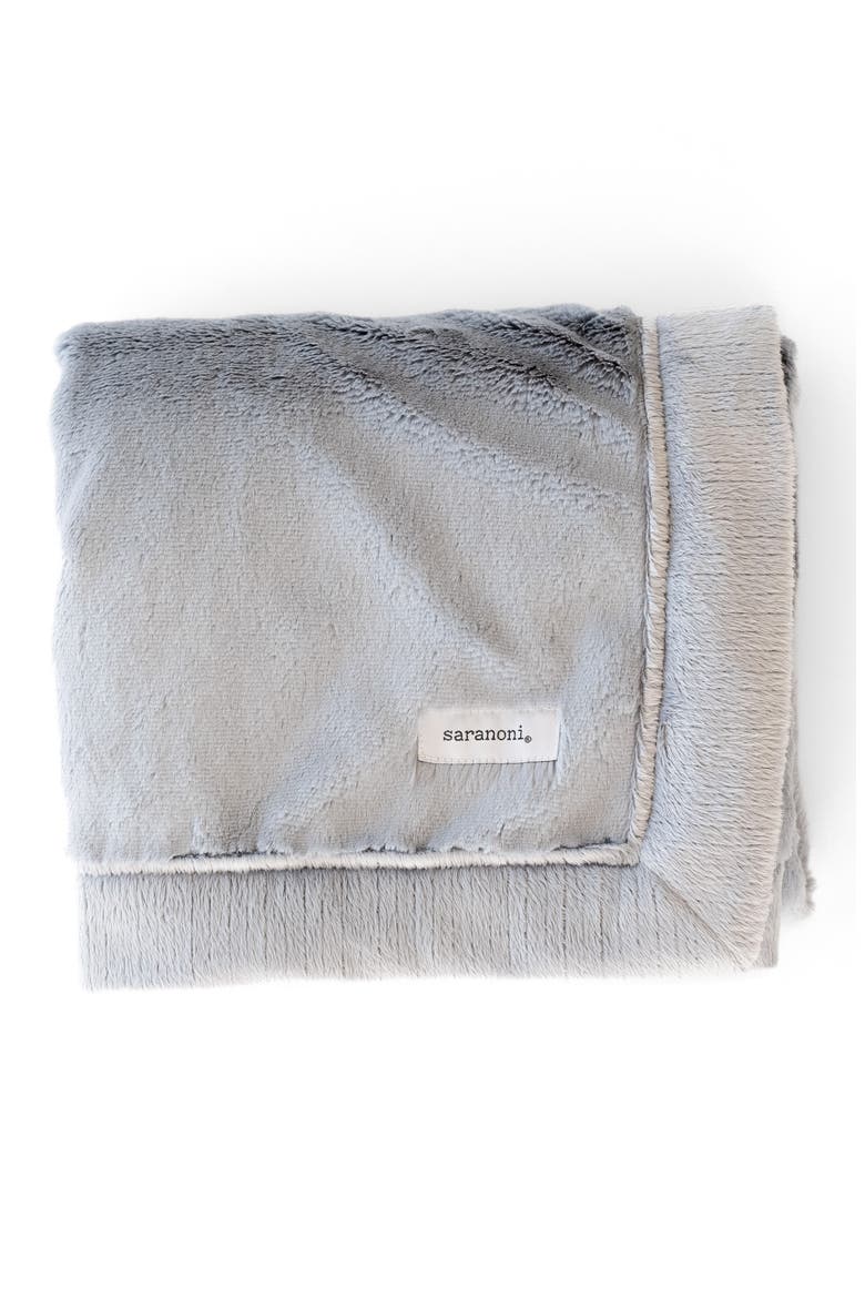 Faux Fur Recieving Blanket, Main, color, STORM CLOUD