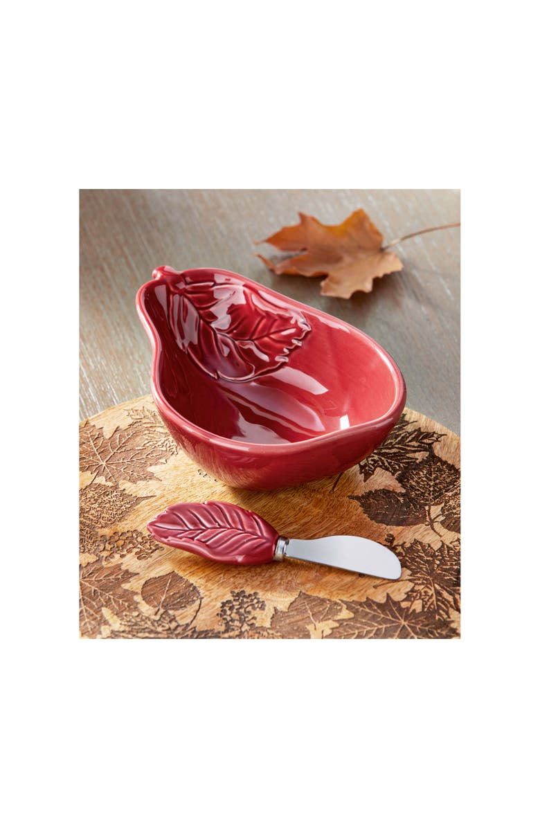 tag Plum Purple Ceramic Pear Bowl with Leaf Spreader Fall Serveware, Alternate, color, Purple