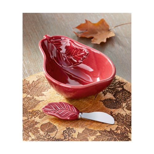 Tag Plum Purple Ceramic Pear Bowl With Leaf Spreader Fall Serveware In Red