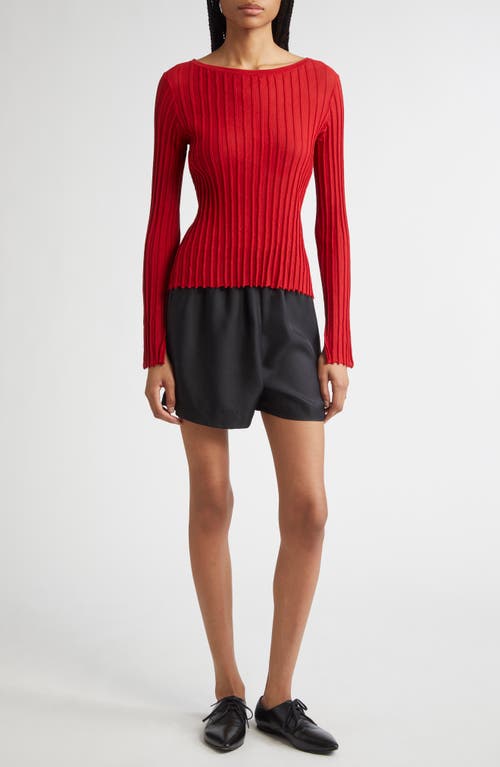 Loulou De Saison Mabille Rib Long Sleeve Top In Red