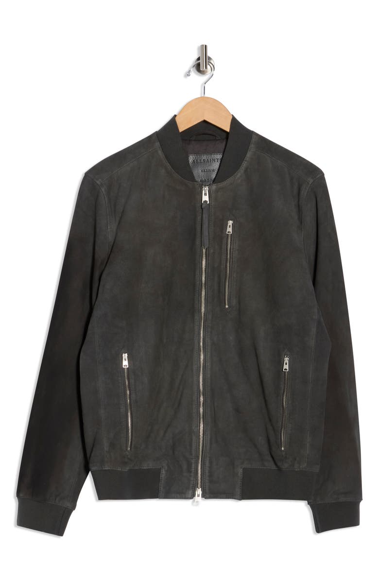 AllSaints Kemble Suede Bomber Jacket, Alternate, color, Soot Grey