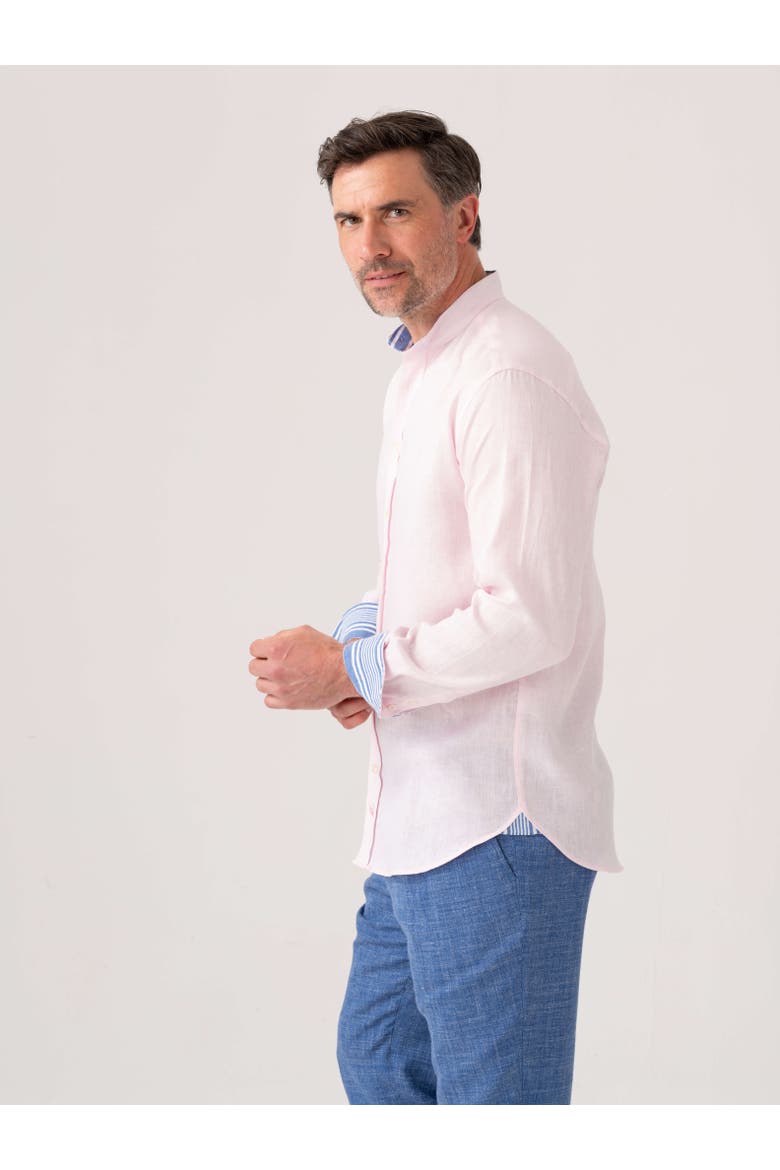 Linen Band Collar Shirt, Alternate, color, Pink