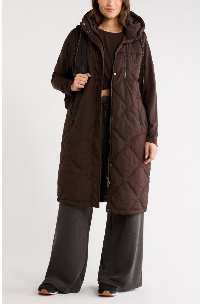 Long Hooded Puffer Vest, Alternate, color, BROWN MOLE