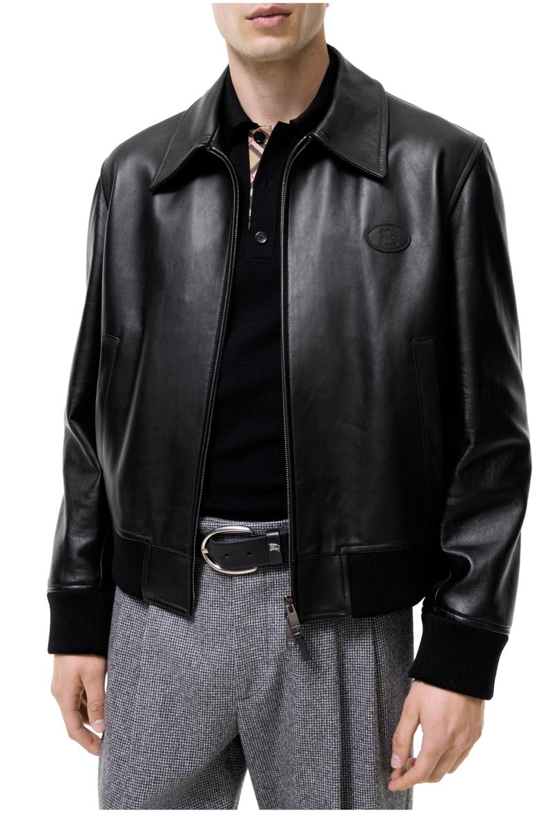 Leather Bloomsbury Harrington Jacket, Main, color, Black