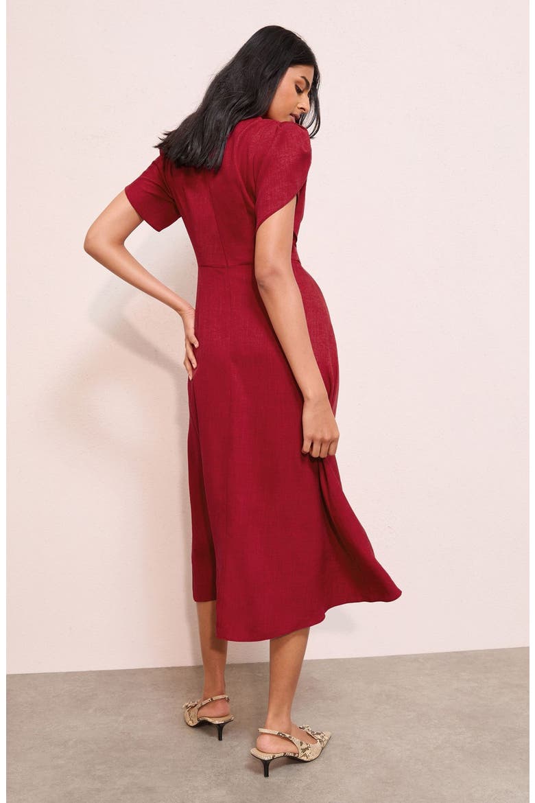 Tulip Sleeve Belted Midi Dress, Alternate, color, BERRY RED