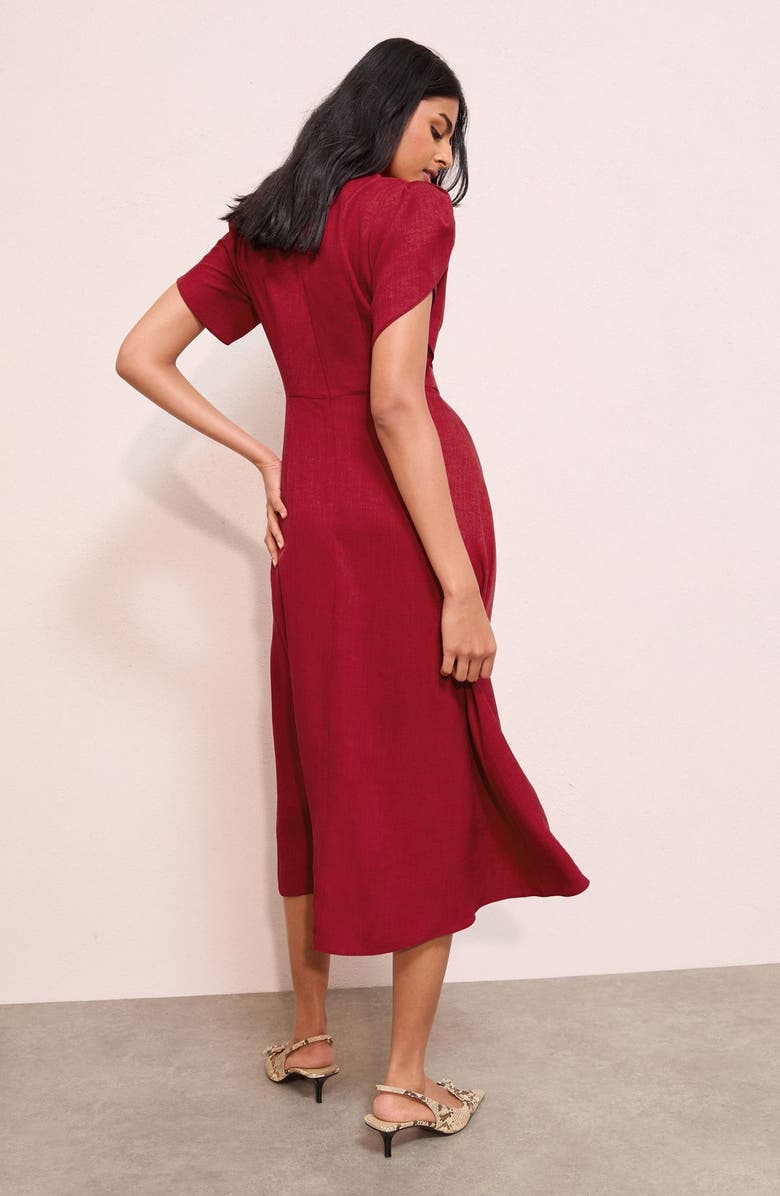 Friends Like These Tulip Sleeve Belted Midi Dress, Alternate, color, Berry Red