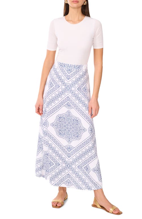 Shop Vince Camuto Print Linen Blend A-line Maxi Skirt In Lake Breeze