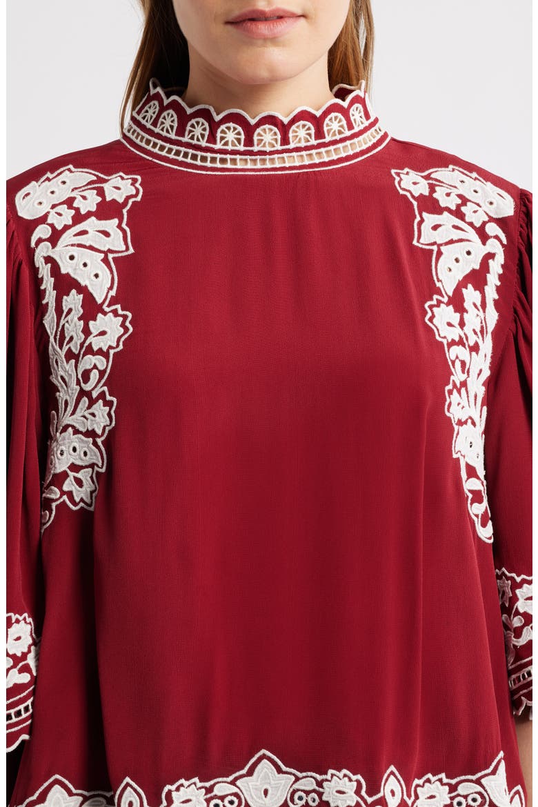 Palm Tree Embroidered Top, Alternate, color, BURGUNDY