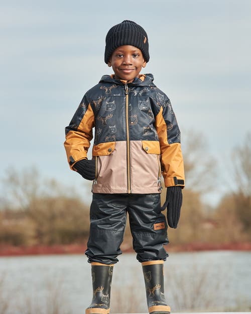 Deux Par Deux Little Boy's 3-in-1 Mid-season Outerwear Set With Colorblock Jacket Beige Animals On B In Beige Animals On Black