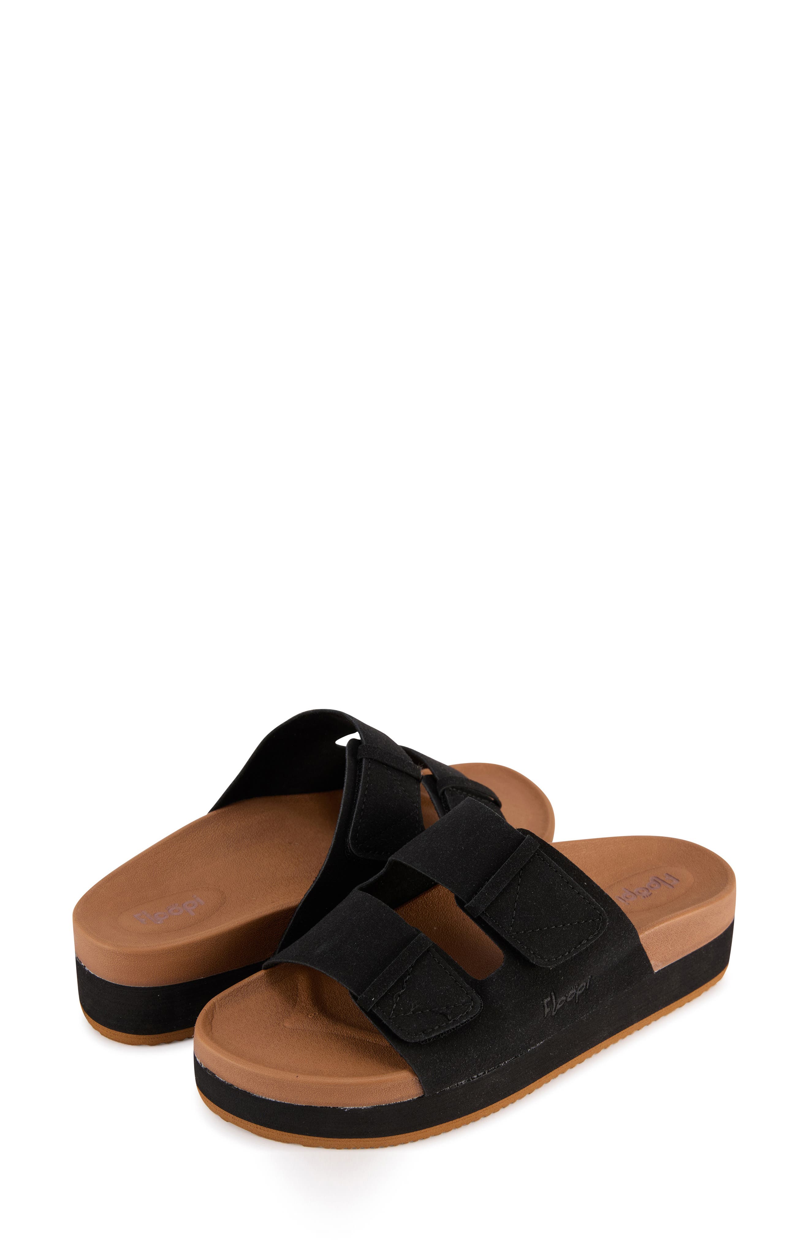 FLOOPI Double Strap Platform Slide Sandal, Alternate, color, Black